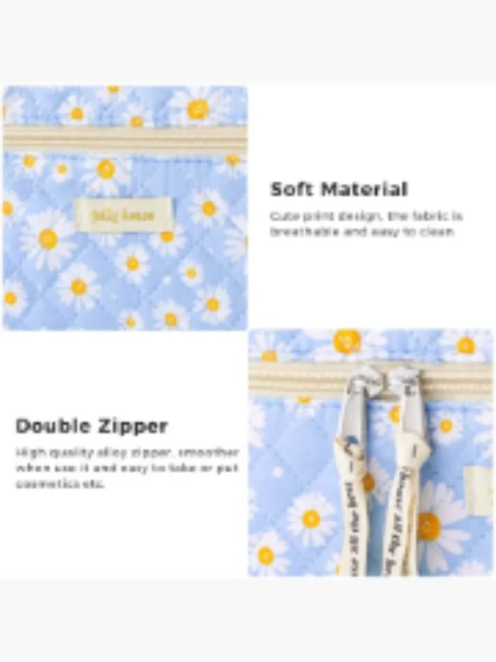 Quilted Cotton Makeup Bag Set 3pc Floral Travel Cosmetic Organizer Toiletry_5